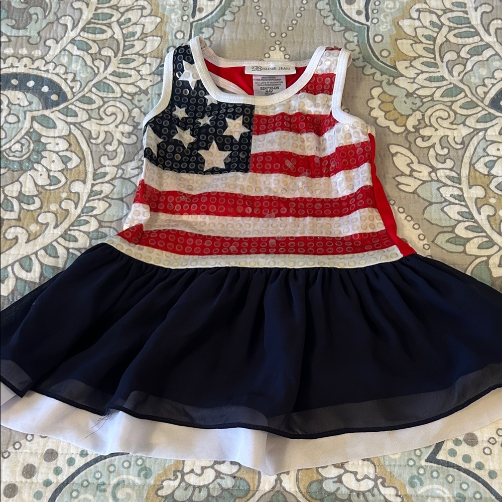 Bonnie Jean Red, Blue, and White American Flag Dress